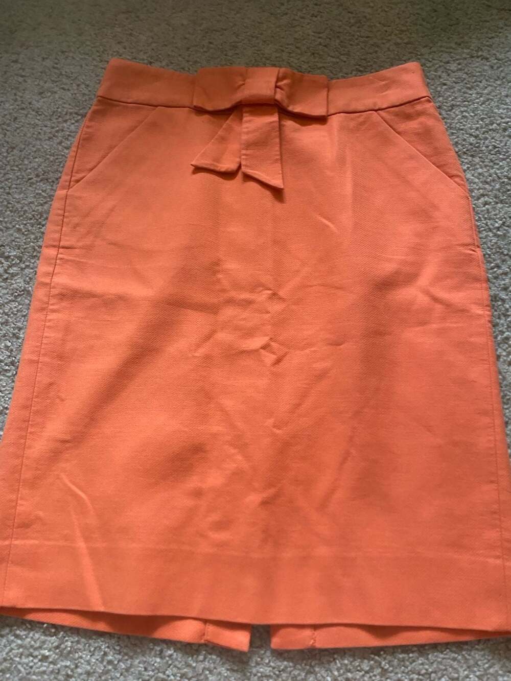 J. Crew Pencil Skirt Size 0 Orange Bow Tie Cotton